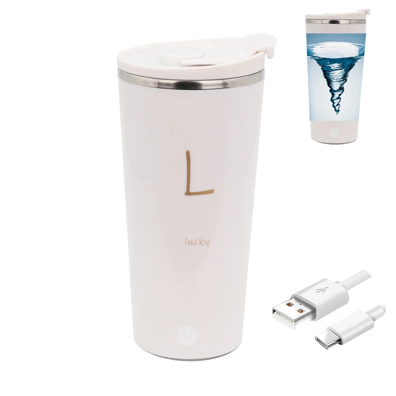 Rechargeable Self Stirring Mug - Magnetic Electric Auto Mixing Stainless Steel Cup for Office/Kitchen/Travel/Home-400 Ml/13.5 Oz(White)