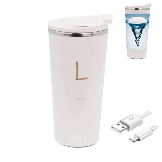 Rechargeable Self Stirring Mug - Magnetic Electric Auto Mixing Stainless Steel Cup for Office/Kitchen/Travel/Home-400 Ml/13.5 Oz(White)