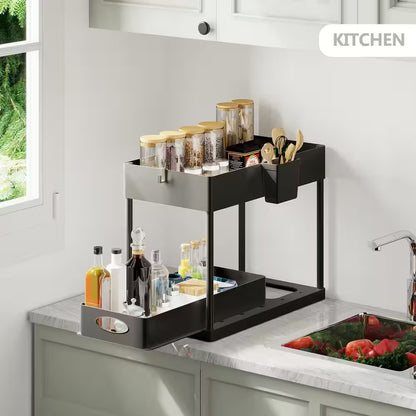 2-Tier Black Sliding under Sink Organizer Storage Cabinet Basket Drawer