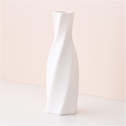 Modern Ceramic Vase - White Geometric Decorative Vases for Living Room, Mantel, Table Decoration