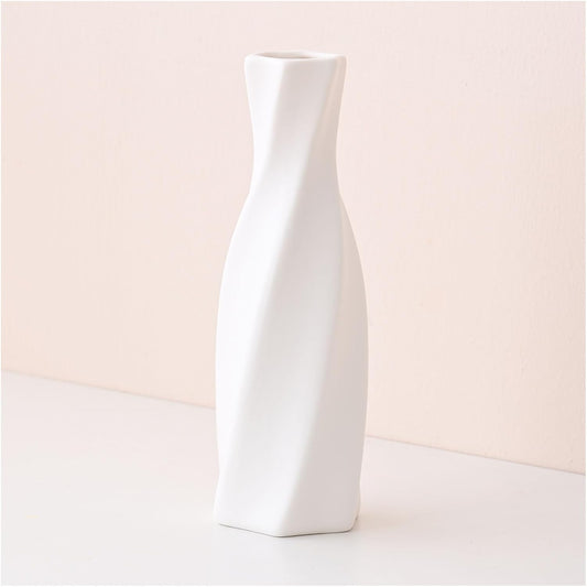 Modern Ceramic Vase - White Geometric Decorative Vases for Living Room, Mantel, Table Decoration