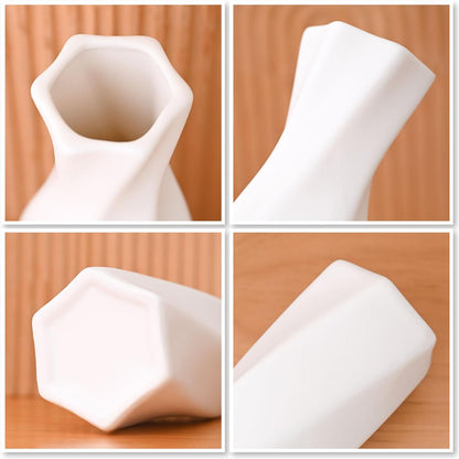 Modern Ceramic Vase - White Geometric Decorative Vases for Living Room, Mantel, Table Decoration