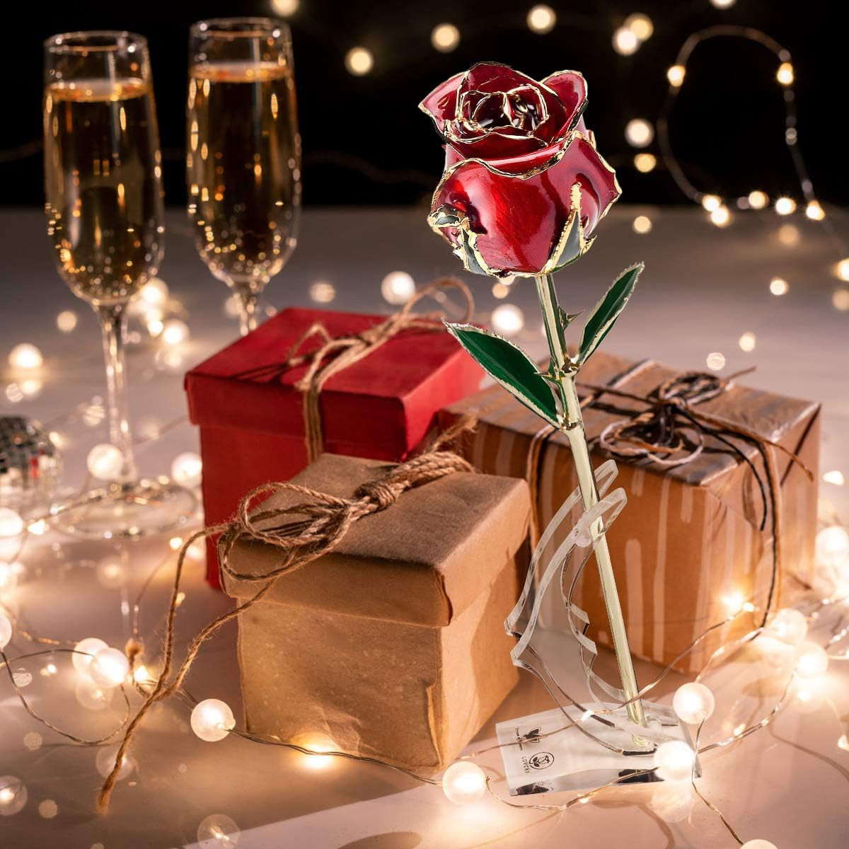 Mothers Day Rose Gifts, Gift for Mom 24K Gold Rose, Gold Plated Rose Dipped Rose Everlasting Long Stem Real Rose with Holder, Romantic Gift, Gift for Valentines Day, Mothers Day, Birthday