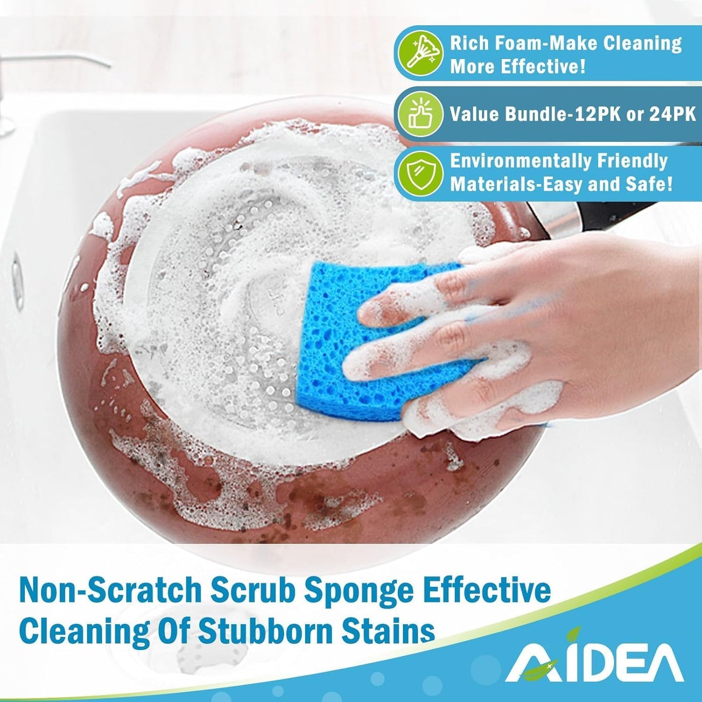 Non Scratch Scrub Sponge, 24Count, Sponges for Dishes, Sponges Kitchen, Cleaning Sponge, Cleans Fast without Scratching, Stands up to Stuck-On Grime, Cleaning Power for Everyday Jobs