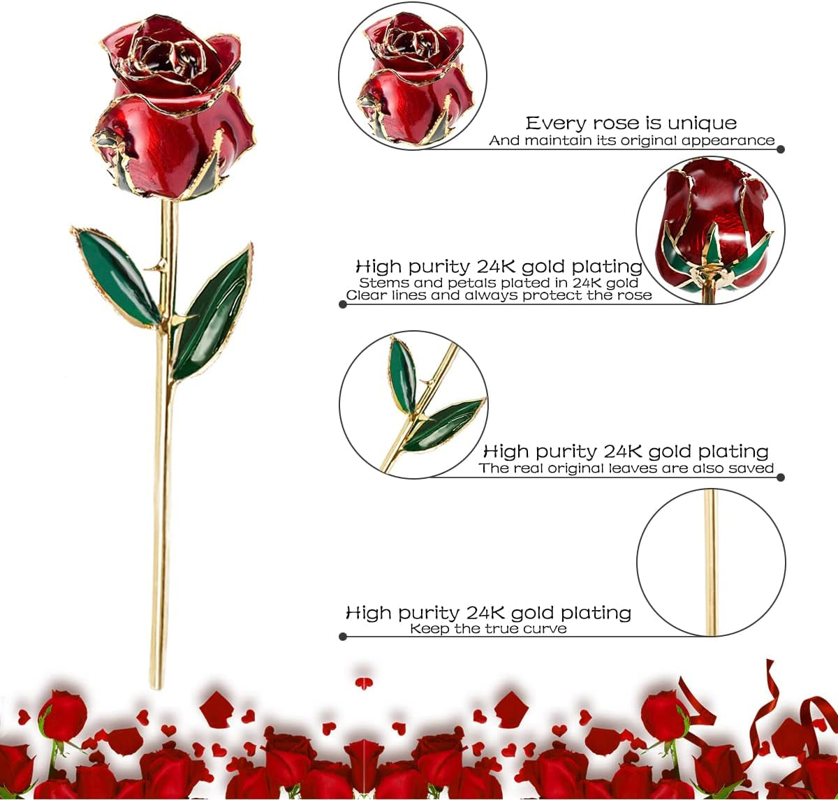 Mothers Day Rose Gifts, Gift for Mom 24K Gold Rose, Gold Plated Rose Dipped Rose Everlasting Long Stem Real Rose with Holder, Romantic Gift, Gift for Valentines Day, Mothers Day, Birthday