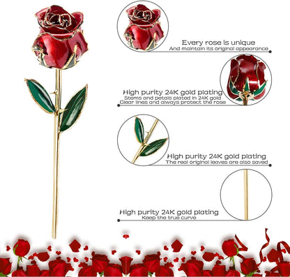 Mothers Day Rose Gifts, Gift for Mom 24K Gold Rose, Gold Plated Rose Dipped Rose Everlasting Long Stem Real Rose with Holder, Romantic Gift, Gift for Valentines Day, Mothers Day, Birthday