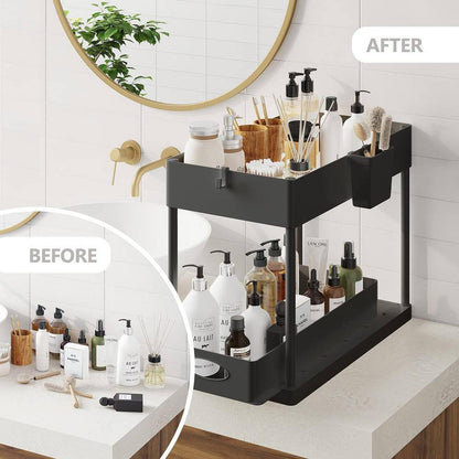 2-Tier Black Sliding under Sink Organizer Storage Cabinet Basket Drawer