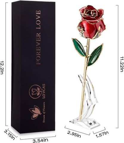 Mothers Day Rose Gifts, Gift for Mom 24K Gold Rose, Gold Plated Rose Dipped Rose Everlasting Long Stem Real Rose with Holder, Romantic Gift, Gift for Valentines Day, Mothers Day, Birthday