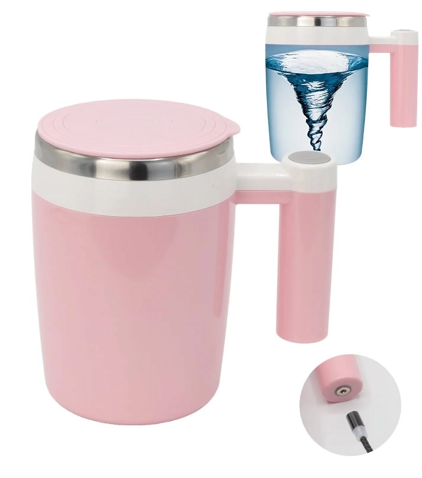 Rechargeable Self Stirring Mug - Magnetic Electric Auto Mixing Stainless Steel Cup for Office/Kitchen/Travel/Home Coffee/Tea/Hot Chocolate/Milk-430 Ml/14.5 Oz(Pink)