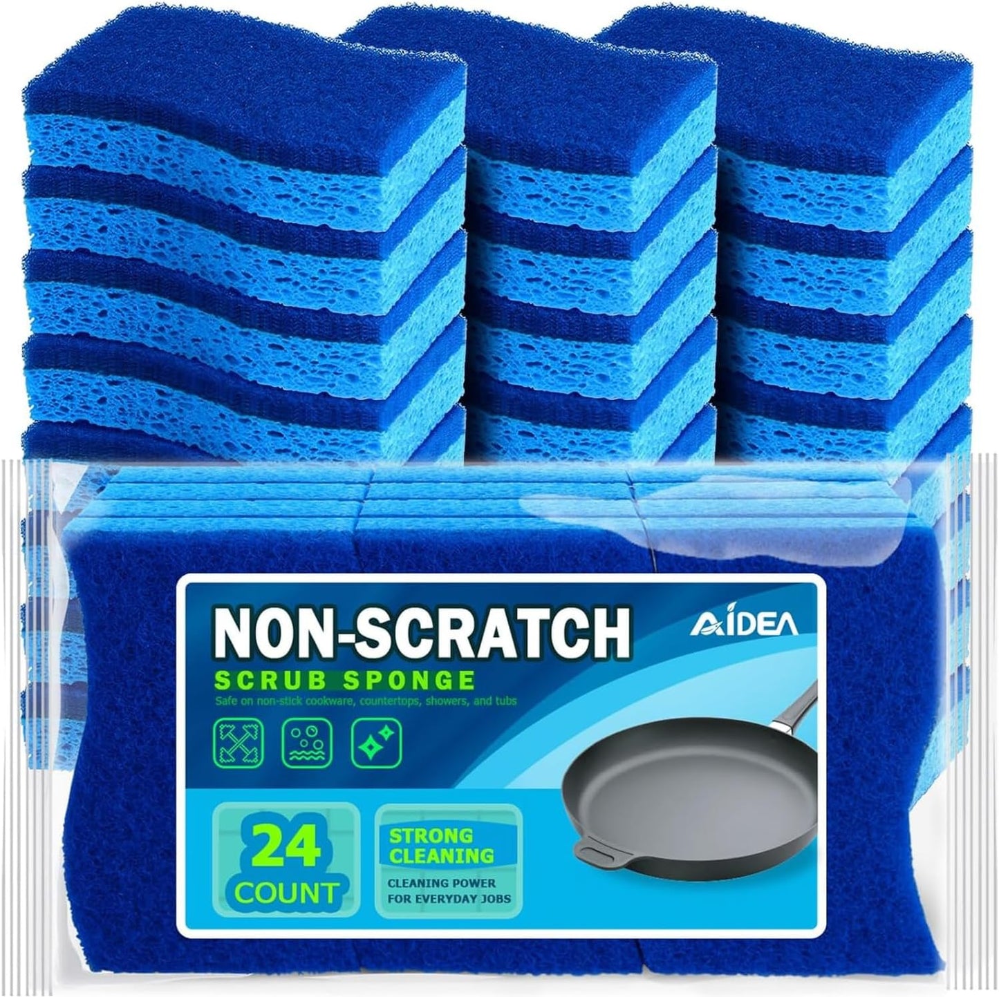 Non Scratch Scrub Sponge, 24Count, Sponges for Dishes, Sponges Kitchen, Cleaning Sponge, Cleans Fast without Scratching, Stands up to Stuck-On Grime, Cleaning Power for Everyday Jobs